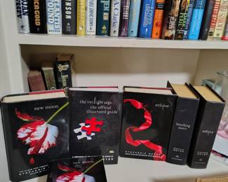 Twilight books and tons of older and new hardback books.
