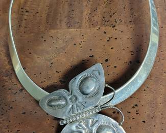 Native american butterfly sterling hammered pendant / brooch.