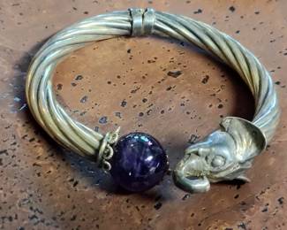 Elephant sterling bracelet with amethyst.