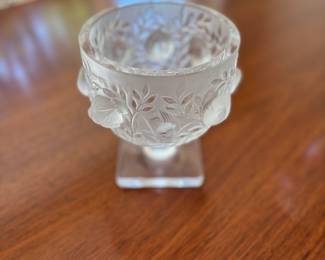 Lalique "Elisabeth" vase designed by Marc Lalique.  It features sparrows and foliage in relief, giving it a satin finish.