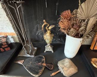Fireplace tools, fireplace bellows and decorative items