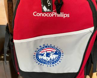 2008 Official Democratic National Convention Backpack with assorted convention memorabilia inside.  