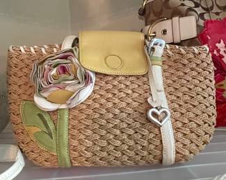Brighton Straw Shoulder Bag with Leather Flower