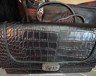 Brighton Travel the World Black Croc Embossed Leather Clutch Crossbody 