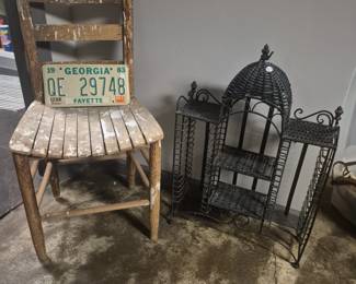 Chair sold.   Wicker look Standing Shelf