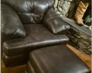 Beautiful dark brown leather, matching chair and ottoman. (Can be purchased separately from sectional and/or loveseat)