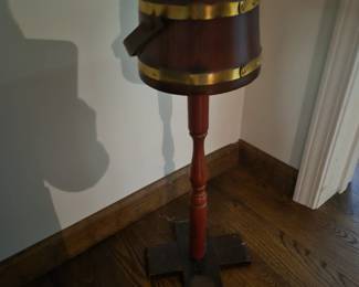 Mid century Barrel look glass top ashtray on floor pedestal