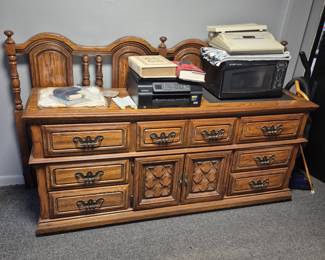 Kingsize headboard, and matching full size dresser. Vintage microwave,  Smith Corona electric typewriter, vintage lane cedar chest, two cedar wardrobes