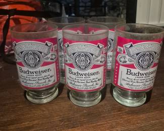 Set of 5 large vintage Budweiser drinking glasses