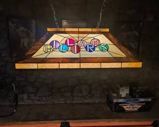 Stained glass style billiards light fixture.