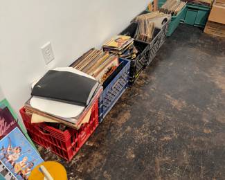 Crates of vintage vinyl records