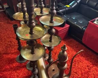 Middle Eastern brass floor candlesticks