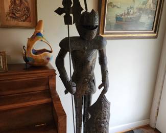 Set of Two Tall Metal Knights in Armor