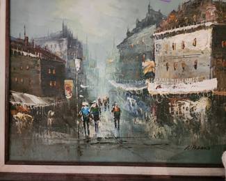 Impressionist City Scene Signed Oil Painting