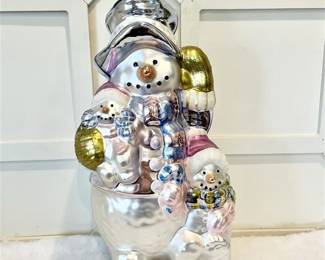 Lot 13: 18" HAND PAINTED Glass Snowman- IN BOX