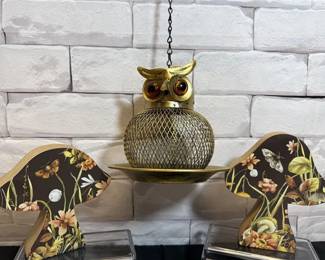 Lot 62: NEW Autumn Owl Lantern and Wooden Mushrooms Lot 3