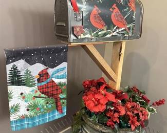 310 - Winter Cardinals Mailbox Cover and Small Flag