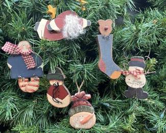 312- FARMHOUSE CHRISTMAS of Wooden Ornaments- Lot of 6