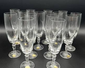 Lot 51: Bohemian Crystal Champagne Flutes- Lot of 14+