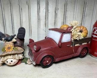 208 - NEW Decorative Truck and Scarecrow Statuettes
