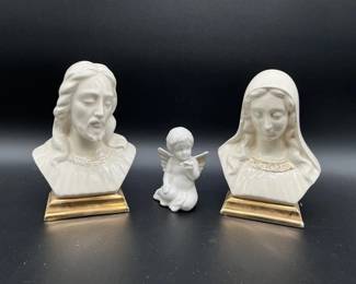 235 - Jesus, Mary, and Angel Ceramic Busts- 3+