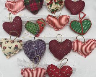 89 - Fabric Heart Ornament Set- Lot of 14