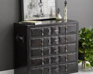 94 - 5-Drawer Faux Leather "Trunk" Cabinet