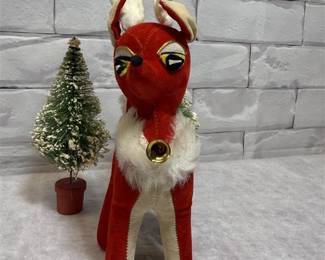 165 - 1950-60'ss Vintage Red Velveteen Reindeer
