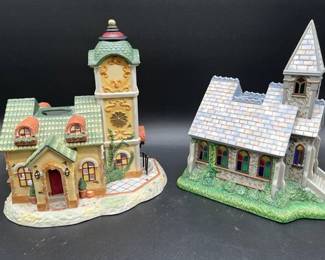 242 - PartyLite Clocktower and Church- Lot of 2 IN BOX