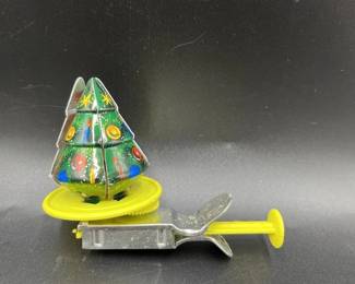 216 - 1950's Tin Litho Spinning Tree Toy w/Santa