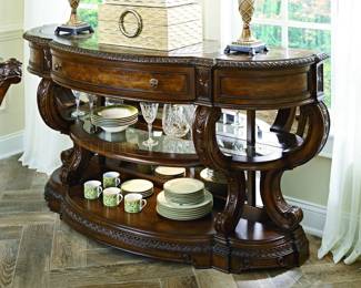 Lot 9: Ornate Carved Console Table with Mahogany Finish