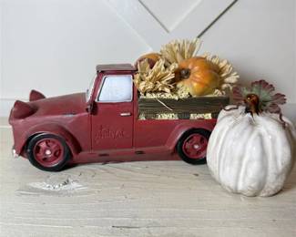Lot 26: Autumn Truck and Ceramic Pumpkin Bundle- Lot of 2