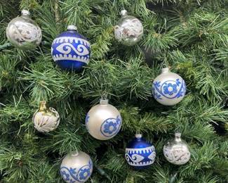 213 - Shiny Brite Vintage Glass Blue & Silver Ornaments