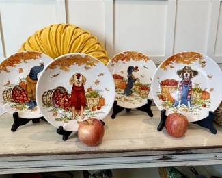 48 - SUPER FUN Fall Puppy Plates- LOT OF 4
