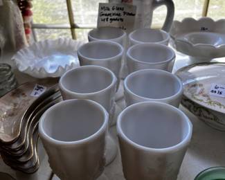 #123	Milk Glass Grapewine Pitcher and 8 Goblets	 $44.00 			
