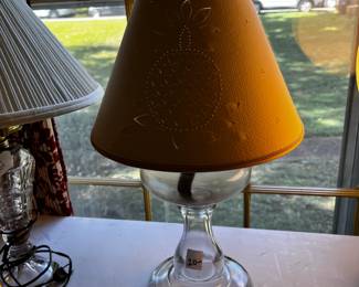 #44	Glass Lantern Oil w/wick w/Cutout of pineapple on Paper Shade	 $20.00 			
