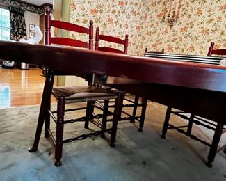 #29	Cherry Wood Drop Dining Table w/2 leaves & 8 Chairs (and 1 captains Chair) - 24-72x54x29 w/table pads	 $320.00 			
