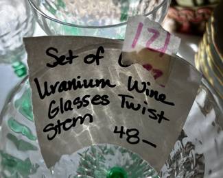 #121	Uraninum Wine Glasses w/twisted Stems - Set of 6	 $48.00 			
