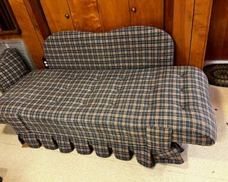 #74	Loveseat that makes into a twin Bed  or a chaise lounge Blue/Tan Plaid  - 64"	 $65.00 			
