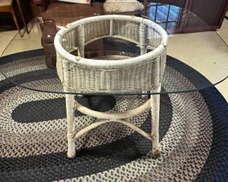 #221	wicker white table with glass top 42xsquare x 29	 $65.00 			
