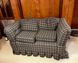 #74	Loveseat that makes into a twin Bed  or a chaise lounge Blue/Tan Plaid  - 64"	 $65.00 			
