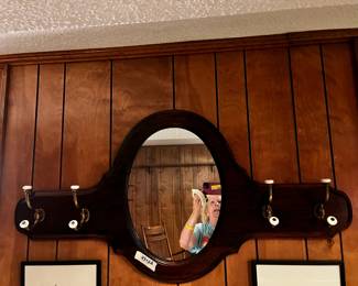 #92	Wood 4 peg Coat Rack w/oval Mirror in Center - 43x22	 $75.00 			
