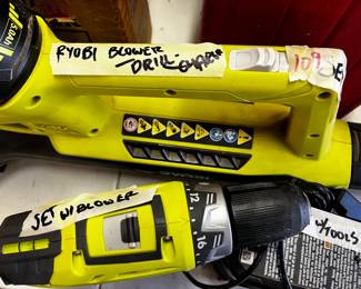 #109	Ryobi Blower & Cordless Drill set w/2 batteries & 1 Charger - 18V	 $65.00 			
