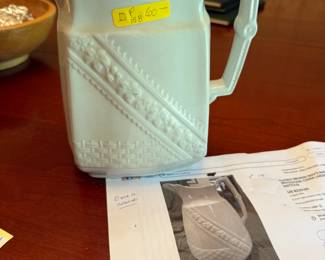#158		Alfred Meakin 1890 Basket UK ironstone china large white pitcher 	 $60.00 			
