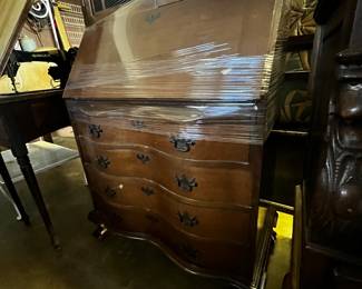 #194	sectary with 4 drawers 2 glass doors flip front desk 31x17-30x72	 $275.00 			
