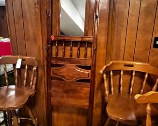 #209	wall hanging wood 9 coat rack with mirror 21x72	 $125.00 			
