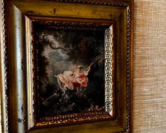 #18	Antique Painting of a Woman Swinging in a Gold Frame - 16x17	 $75.00 			

