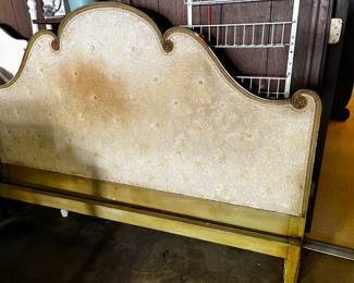 #186	king green painted bed frame with side rains and upholster back 	 $65.00 			
