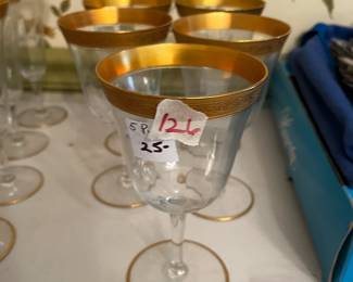 #126	Tiffin Franciscan w/Gold Trim - 5 pc wine Glass - 6.25" Tall	 $25.00 			

