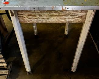 #183	white laminate top table with wood base  30x25x31	 $65.00 			

